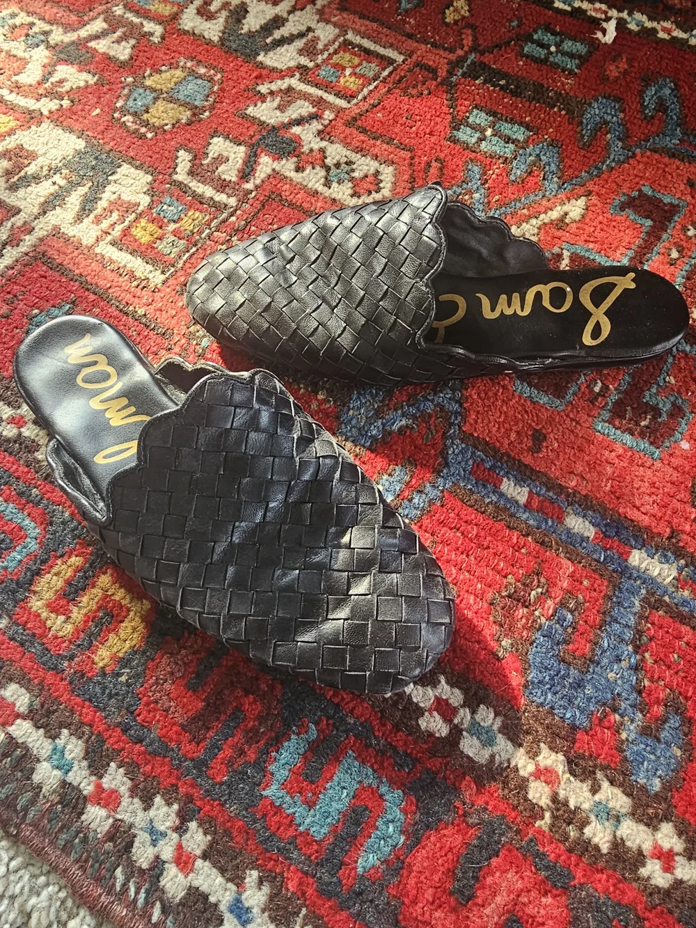 Sam Edelman Black Woven Leather Slip-On Mules - Picture 2 of 4